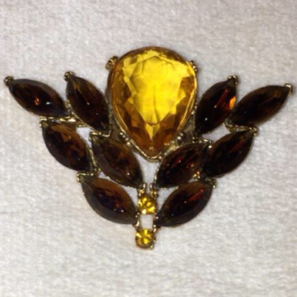Brooch, citrine & topaz vintage costume jewelry